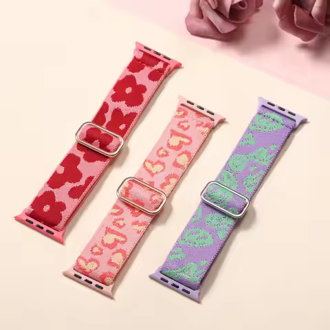 Love/Flower Pattern Soft Breathable Stretchy Nylon Solo Loop Band Elastic Braided Compatible with Ap