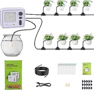 BZONE Dual Channel Automatic Watering System, Timer Drip Irrigation Kit for 20 Potted Plants, with A