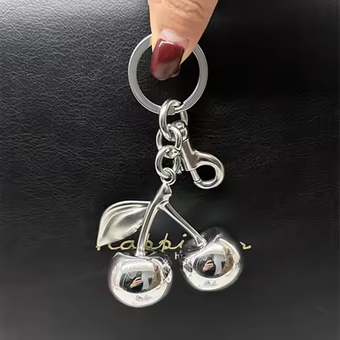 Luxury Mirror Face Silvery Cherry Pendant Bag Charm For Coach Handbag Shoulder Bags Women's Wallet K