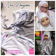 Telekung Lace Slave And Adult | White & Grey| 1y 2y 3y 4y 5y 6y 7y 8y 9y 10y 11y 12y Adult