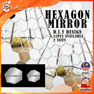 Kaki Jimat 12pcs Adhesive Mirror Modern Geometric Hexagon Mirror Decoration Cermin Sticker Hiasan Rumah House