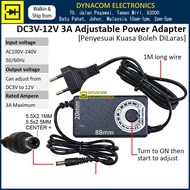 DC3V~12V 3A AC-DC Adjustable Power Adaptor 5.5x2.1MM/5.5x2.5MM [DC3V-12V 3A Adaptor Kuasa AC-DC Bole