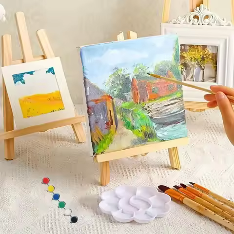Mini Art Kit: 4x4" Canvas, Easel, Brush, 6 Pigments & Palette โ Perfect for DIY & Practice