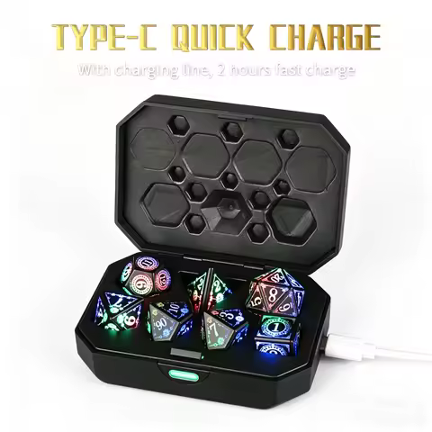 7 Rechargeable LED Dice, Perfect for Tabletop Games, Role-Playing Games (RPGs), Dungeons & Dragons (