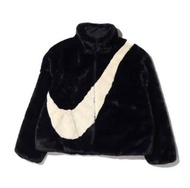 【NIKE 耐吉】WMNS FAUX FUR BIG SWOOSH JACKET 大勾 毛外套 黑色