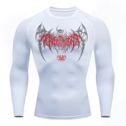 2026 Skeleton Wings Printed Long Sleeve Men's Compression Shirt Fitness Running Base Layer Sports To