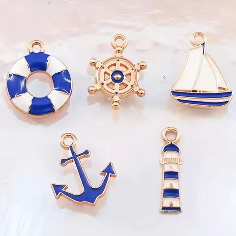 10pcs/lot Anchor Lifebuoy Rudder Sailboat Lighthouse Enamel Charms for DIY Earrings Necklace Jewelry