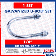 1SET 1/4 Ubolt Galvanized / U-bolt / U Bolt with nut and washer inches for GI Pipe Screw Depot