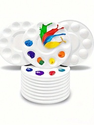 6入組10孔圓形塑膠調色盤，適用於手繪水彩藝術調色盤