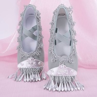Light-Colored Ethnic Dance Shoes Green Miao Ethnic Performance Dancing Shoes Featured Ethnic Perform