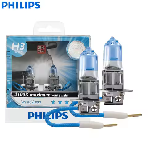 Philips WhiteVision H3 Car Halogen Headlight 12V 55W PK22d Lamp 4100K Xenon White Light Original Upg