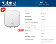 Rubine Matrix 15L Storage Water Heater White MT15W (5yr warranty)