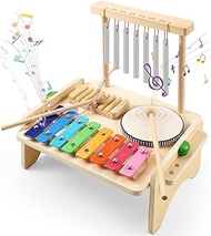 Kids Drum Set,Baby Musical Instrument for Toddler,Wooden Xylophone for Toddlers with Baby Drum Set and Wind Chime,Montessori Musical Instruments Toys for Kids,Musical Toys for Toddlers Birthday Gift