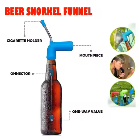 Funny 2 in 1 Drinking Beer Snorkel Drinking Straw Bong Funnel Double Snorkel Party Games Barware Hou