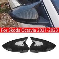 For Skoda Octavia 2021-2023 Car Rearview Side Mirror Cover Wing Cap Exterior Sticker Door Rear View Case Trim Carbon Fiber Look