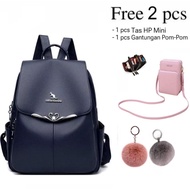 HITAM Lots Of Bonuses 3IN1 Women's Backpack Close LOVE Kangaroo Black PU Leather Package Imported Qu