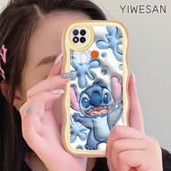 YIWESAN Casing Ponsel untuk Xiaomi Redmi 9C NFC Redmi 8 9A 10C 8A 9T Case pola 3D Stitch Softcase pinggiran gelombang casing lensa kamera HP anti guncangan Kesing