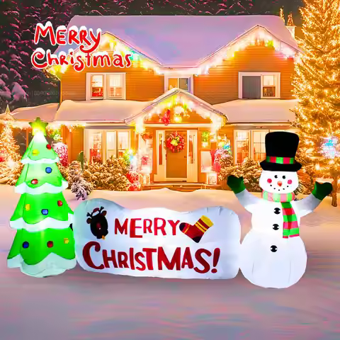 10FT Christmas Inflatable Snowman with Tree and Sign Outdoor Ornament Built-in LED Light Indoor Lawn