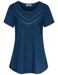 Vindery Women Quick-Dry Line Decor Front Yoga Workout Shirts Athletic Gym Loose Fit Tops