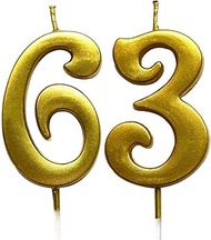 MAGJUCHE Gold 63rd Birthday Numeral Candle, Number 63 Cake Topper Candles Party Decoration for Women