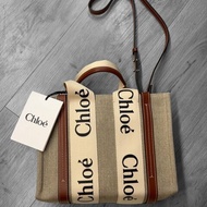 🎁雙11送禮自用兩相宜🎁 全新正品【 Chloe’ 蔻依 】WOODY TOTE BAG 帆布兩用托特包(小號/焦糖色)(下單前須先私訊)