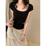 Ready Stock-Hers-Big U-Neck Thin Thin T 80481 # Cotton T Shirt Woman Short Sleeves