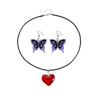 Purple OR Butterfly Acrylic Earrings & Red Heart Necklace Set, G-U-T-S Merch Accessories, Tour Outfi