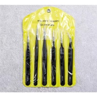 3/6 pcs/set pinset tweezer Pinset Presisi Stainless serbaguna