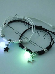 2 Piezas Pulseras Tejidas A Mano Luminosas Unisex Para Pareja Con Varios Estilos, Sencillas Y De Moda