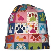 Unisex Funky Paws Print Knit Beanie Hat - Soft Elastane & Polyester Stretch Fabric, Comfortable & Wa