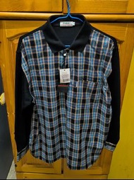 全新polo男裝上衣 US Open Polo Team Club Long Sleeve Blue Tartan Check & Grey Men's Slim Fit Shirt ~