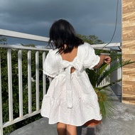 ELSA PUFF SLEEVE RIBBON RAFFLES DRESS FOR KIDS GIRL