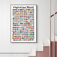 Vintage Flags Of The World Poster Print Canvas Painting Educational Wall Art for Children's Kinderga