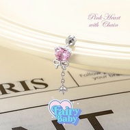 Fairybaby Pink Heart with Chain (1 Piece) Flat Plate Bow Dangling Beautiful Plays with Light 0.8 Len