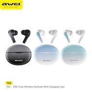 Awei T62 ENC TWS Wireless Earbuds Double Mic ENC Bluetooth Earbuds Wireless Headphone Gaming Earbud with Charging Case