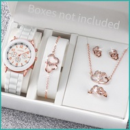 ◐ ◸ ✫ Geneva Ladies Watch Fashion Silicone Strap Quartz Wrist Watch+Double Love Jewelry Set