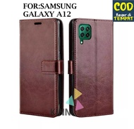 Leather Flip Cover SAMSUNG GALAXY A12 - Wallet Case Kulit - Casing Dompet Case Wallet Leather Flip Case SAMSUNG GALAXY A12 Casing Hp Leather Dompet Kulit FLIP COVER WALLET