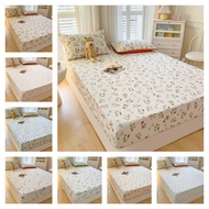 1 PC Plant Print Bedsheet Washed Cotton Line Fitted Sheet All-Included Bed Mattress Protector Single/Super Single Queen King Size Beddings