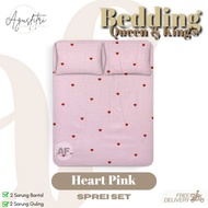 Little Heart Pink Microsilk Premium Single Queen King Size 90x200 200x200 Cross Rubber Bed Sheet