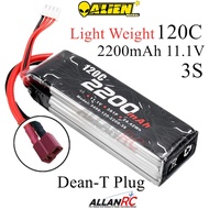 Alienmodel 3S 11.1V 2200mAh 120c Light Weight Lipo Battery Cable Dean-T Plug Connector AL2200-120-3S