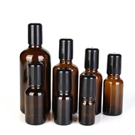 AMBER GLASS ROLLER BOTTLE (THICK) STAINLESS STEEL ROLLER