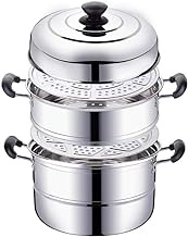 201 Stainless Steel Steamer/Soup Pot 3-Layer Household/Commercial with Steamer 26cm/28cm/30cm/32cm/34cm/36cm/38cm Thickened Suitable for Gas Stove/Induction Cooker Suitable for 4-14 People