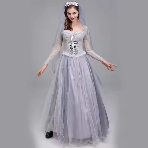 Ghost Corpse Bride Corset Dress And Veil Floral Headband Set For Cosplay Outfits Performance Women H
