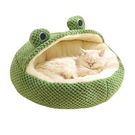 Havashop Pssopp Green Frog Shape Cat Bed Indoor Lovely Soft and Warm Cave Sleeping Nest Cozy Kitten 