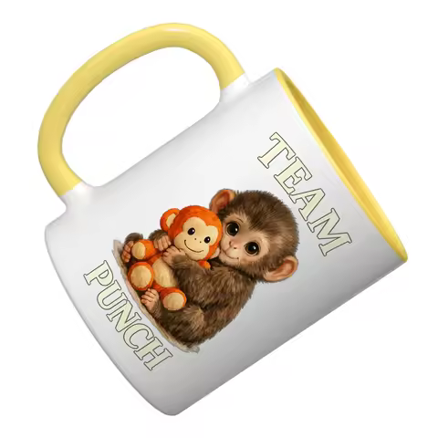 Baby Macaque Monkey Hugging Plush Ceramic Mug Coffee Cup Coffee Mug for Office Home Gift for Animal 