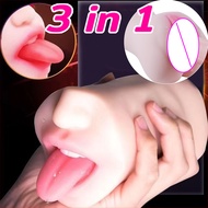 3 in 1 Male Masturbator Cup Mouth Fake Pussy Masturbator Artificial Vagina Pussy Anus Doll Sex toy B
