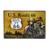 ป้ายสังกะสีวินเทจ The Mother Road U.S. Route 66 (ปั๊มนูน), ขนาด 20x30 ซม.