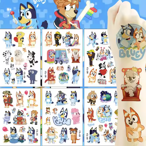 NEW Blue Dog Cartoon Bluey Tattoo Stickers Birthday Party Tattoo Stickers Water Transfer Disposable