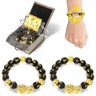 buiufish Feng Shui Obsidian Bracelet, 24k Gold Plated Pixiu Bracelet Dragon Protection for Men Women