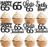 Pack of 30 65th Birthday Cake Decorations Glitter Happy 65 Cheers to Fabulous 65 Cupcake Toppers Hel